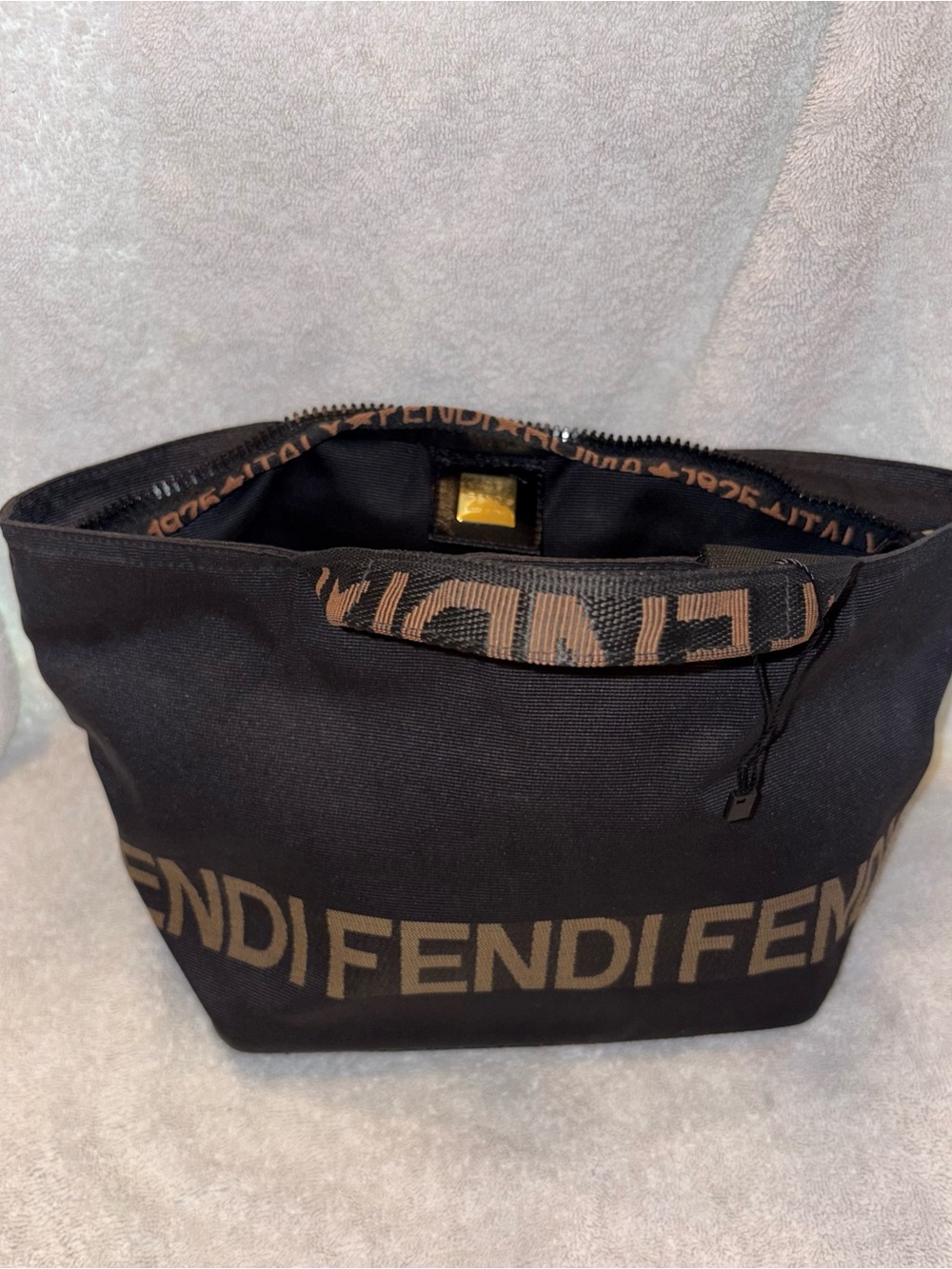 Fendi Black and Brown Logo Canvas Tote Authentic